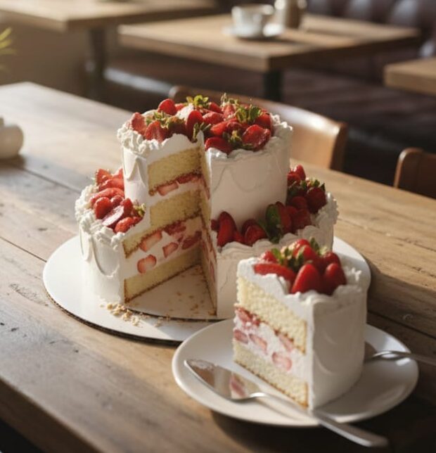 Two-Tier Fresh Strawberry Cream Cake(Eggless ) - Image 3