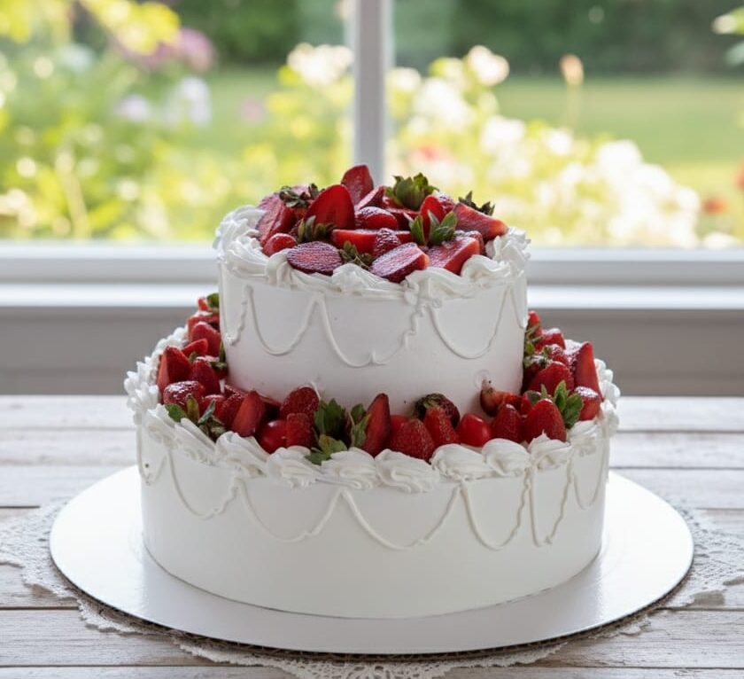 Two-Tier Fresh Strawberry Cream Cake(Eggless )