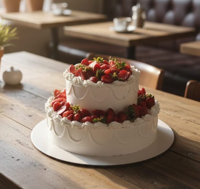 Two-Tier Fresh Strawberry Cream Cake(Eggless ) - Image 2