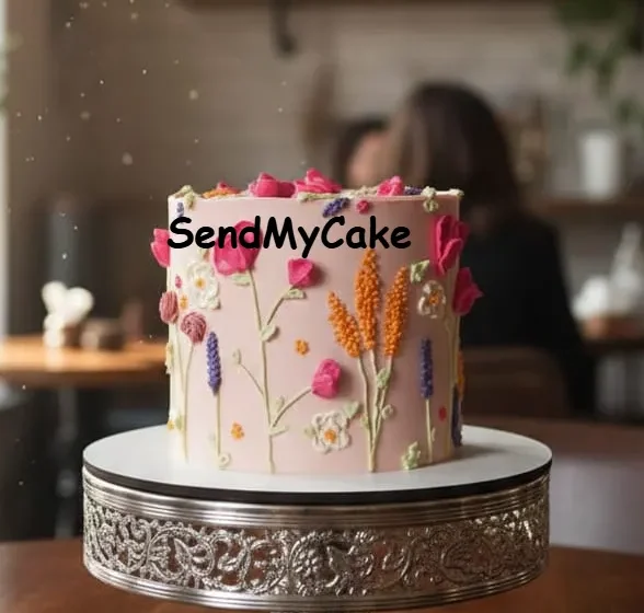 Pink Meadow Wildflower Birthday Cake (Eggless)