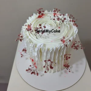 White Cream Floral Cake with Dried Flowers (Eggless)