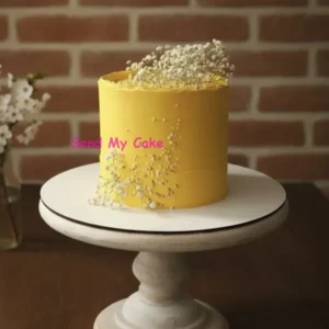 Radiant Yellow Minimalist Cake with Baby's Breath(Eggless)