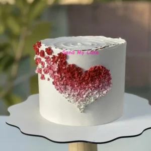 Ombre Floral Heart White Cream Cake(Eggless )