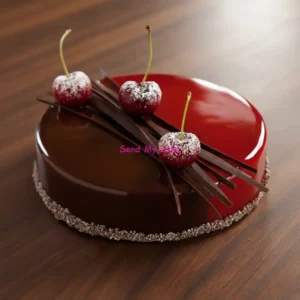 Gourmet Dual-Tone Chocolate and Cherry Glaze Mirror Cake(Eggless )