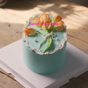 Elegant  Pastel Blue Tulip Bouquet Cake(Eggless)