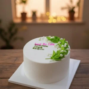 Eggless Lily of the Valley Minimalist White Cream Cake