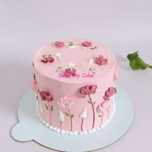 Eggless Pink Pastel Palette Knife Floral Cake