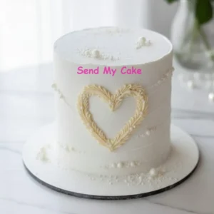 Elegant White Lambeth Cake with Gold Piping Heart(Eggless)