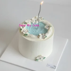 Elegant Light Blue Floral Cream Cake(Eggless)
