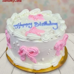 Elegant Eggless Pink Bow Birthday Cake
