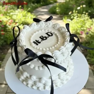 Elegant Eggless White Vintage Ribbon Cake