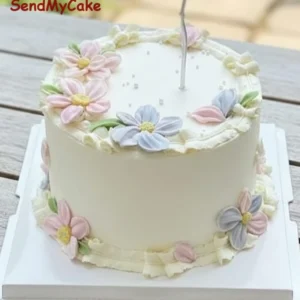 Elegant Pastel Floral Eggless Cream Cake