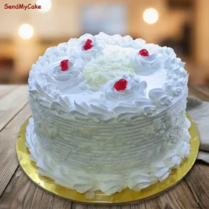White Forest Cream Cake with Glazed Cherries(Eggless )
