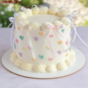 Pastel Heart Ribbon Cake(Eggless )