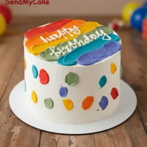 Eggless Rainbow Brushstroke Birthday Cake(Eggless )