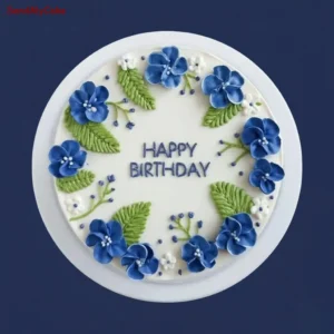 Blue Floral Birthday Cake (Eggless)