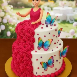 2-Tier Barbie Doll Butterfly Birthday Cake (Eggless)
