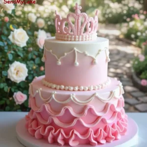 2-Tier Pink Princess Tiara Birthday Cake (Eggless)