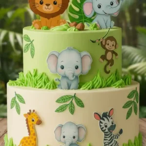 2-Tier Jungle Safari Animal Cake (Eggless)