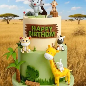 2-Tier Jungle Safari Animal Cake (Eggless)