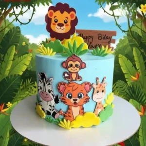 Jungle Safari Animal Birthday Cake (Eggless)