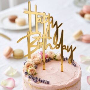 Premium Modern Gold Acrylic "Happy Birthday" Cake Topper - 1 Piece