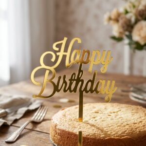 Classic Gold Mirror Acrylic "Happy Birthday" Cake Topper - 1 Piece
