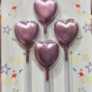 Metallic Rose Gold Heart Shaped Candles for Cake Decoration - 4 Pieces in 1 Packet