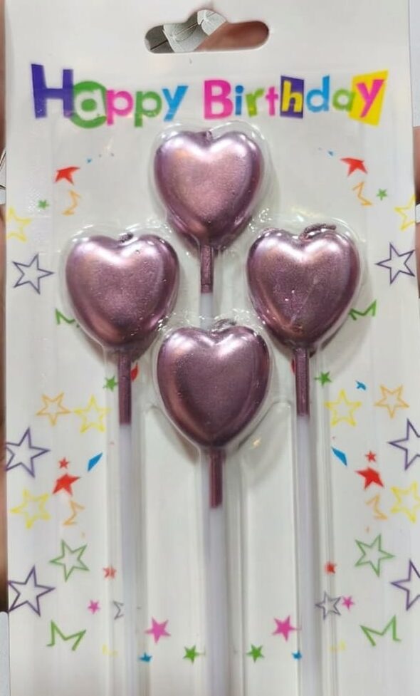 Metallic Rose Gold Heart Shaped Candles for Cake Decoration - 4 Pieces in 1 Packet