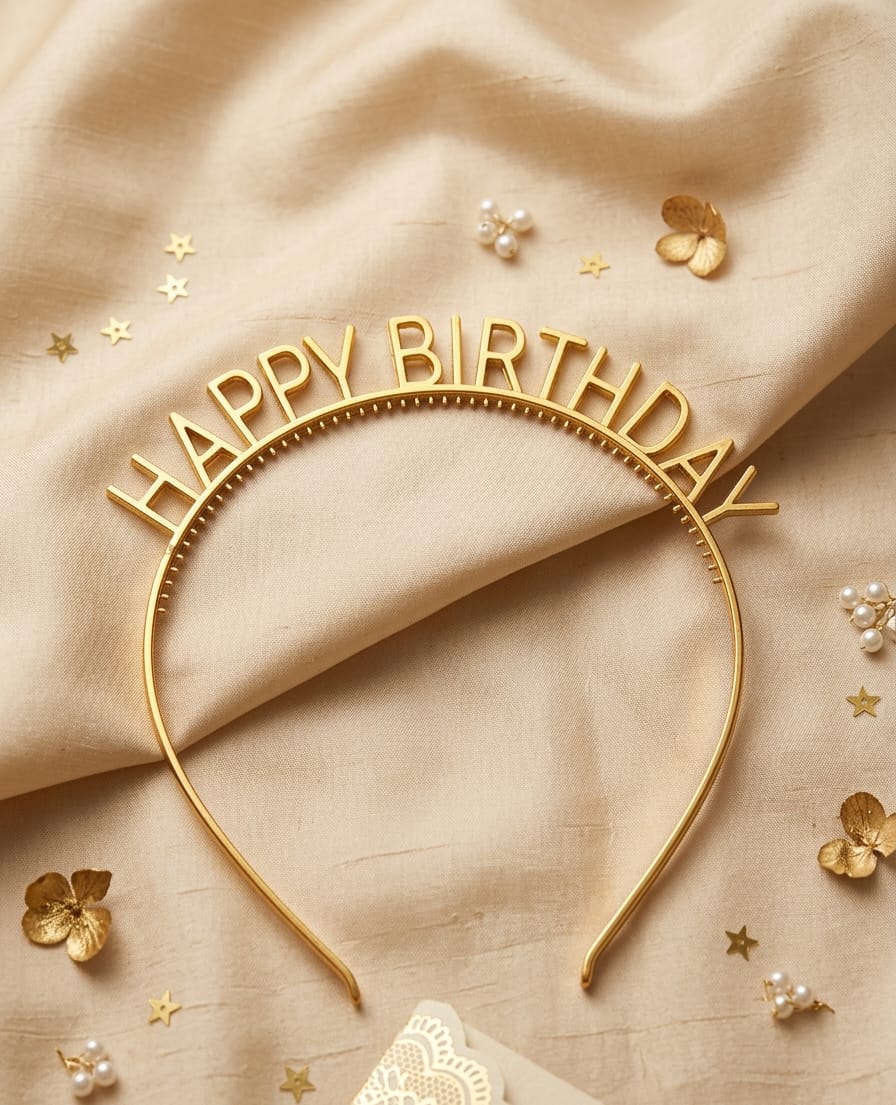 Elegant Gold Metal "Happy Birthday" Headband - Premium Birthday Party Hair Accessory