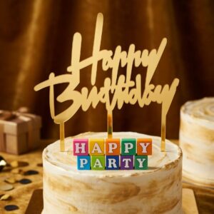 Premium Golden Acrylic "Happy Birthday" Cake Topper - 1 Piece