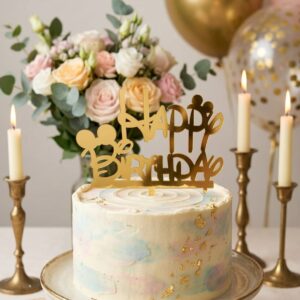 Elegant Gold Mickey Mouse Happy Birthday Cake Topper - 1 Piece