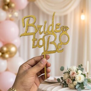 Elegant Gold Glitter Bride to Be Cake Topper with Diamond Ring Accent - 1 Piece