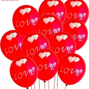 Pack of 50 Red "LOVE" Printed Latex Balloons with Heart Icons