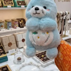 Adorable Blue Sea Otter Plush Toy with Embroidered Belly Detail 30 cm