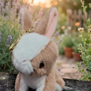 Brown and White Plush Bunny Key Ring - Small Trending Collectible