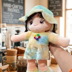 Sweet Pastel Tie-Dye Rag Doll with Matching Sun Hat and Floral Detail