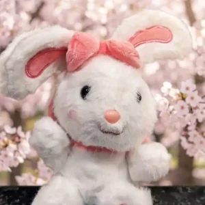 Snow White Plush Bunny Key Ring with Pink Ribbon - Small Trending Edition