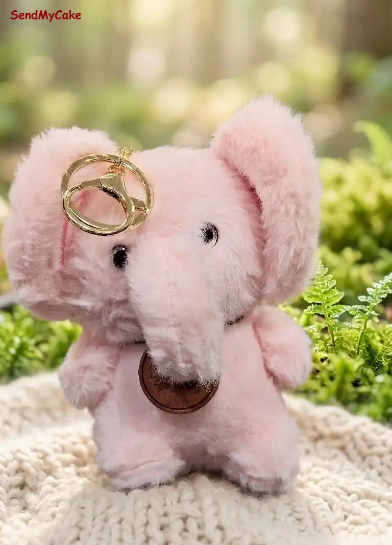 Premium Fluffy Pink Elephant Plush Key Ring – Trending Soft Aesthetic Bag Charm