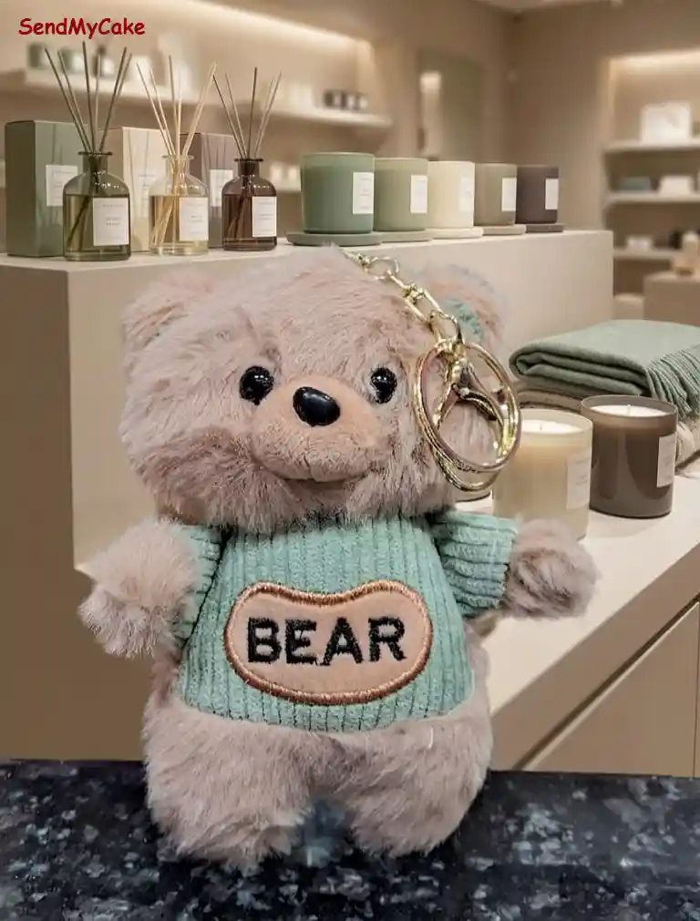 Premium Trending Plush Teddy Bear Keyring with Mint Green "BEAR" Sweater