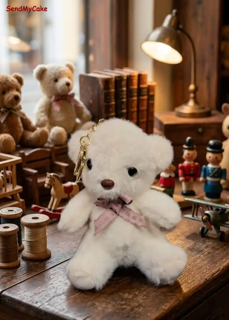 Premium Miniature White Plush Teddy Bear Keychain with Pink Bow