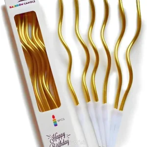 Premium Metallic Gold Curly Spiral Birthday Candles - 6 Piece Set