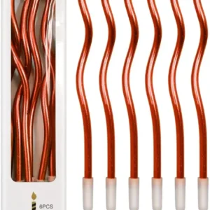 6-Piece Metallic Red Curly Spiral Birthday Candles with Holders