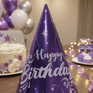 Elegant Deep Purple "Happy Birthday" Star Pattern Party Hat - 1 Piece