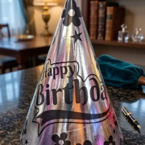 Shiny Silver Metallic "Happy Birthday" Floral Party Hat - 1 Piece