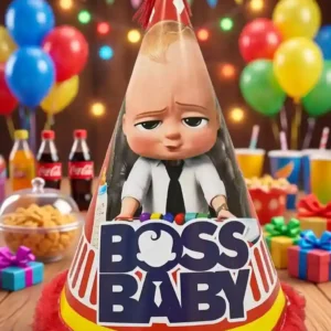 Boss Baby "The Boss" Birthday Party Hat with Red Fur Trim – 1 Piece