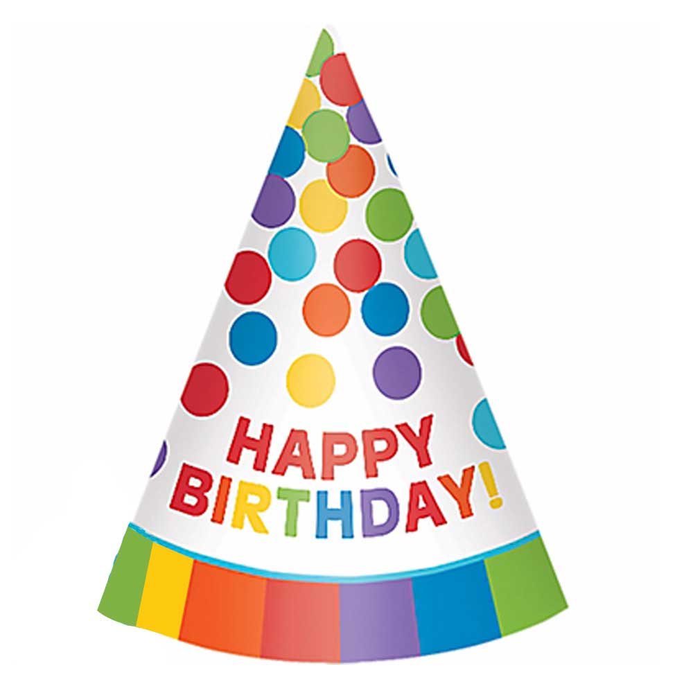 Colorful Polka Dot "Happy Birthday" Rainbow Cone Party Hat – 1 Piece