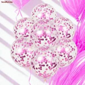 Pink Confetti Transparent Balloons - 4 Piece Packet