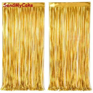 Metallic Golden Tinsel Foil Fringe Curtain Backdrop (1 Piece)