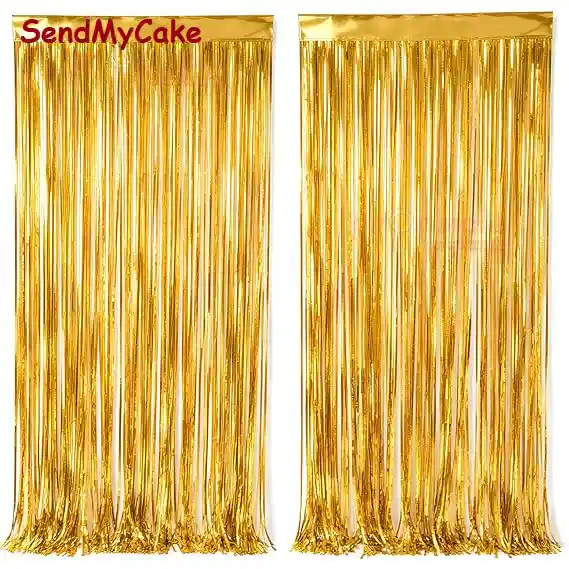 Metallic Golden Tinsel Foil Fringe Curtain Backdrop (1 Piece)